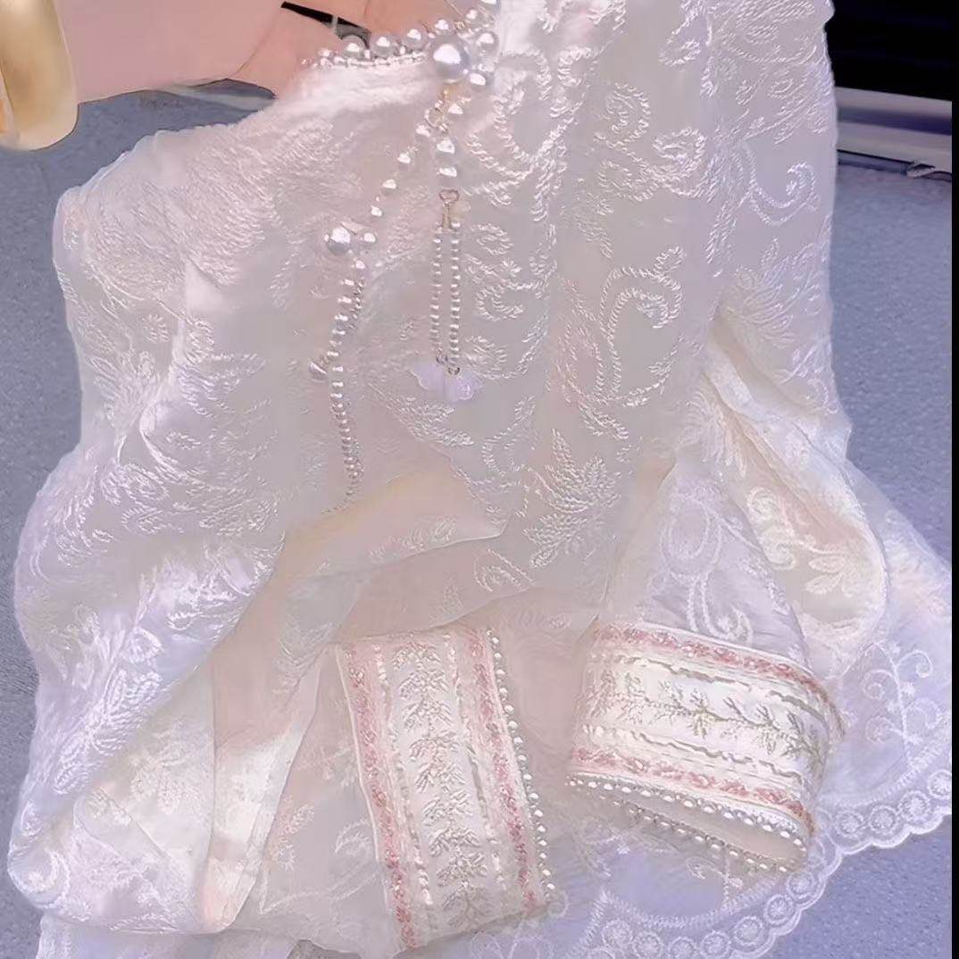 新中式国风提花打底衫上衣重工小衫春季新款遮肉显瘦宽松减龄T恤