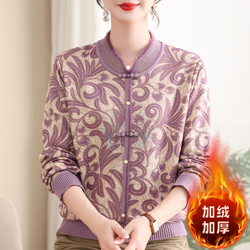 加绒一体绒妈妈装针织衫女中老年半高领毛衣宽松大码打底衫上衣