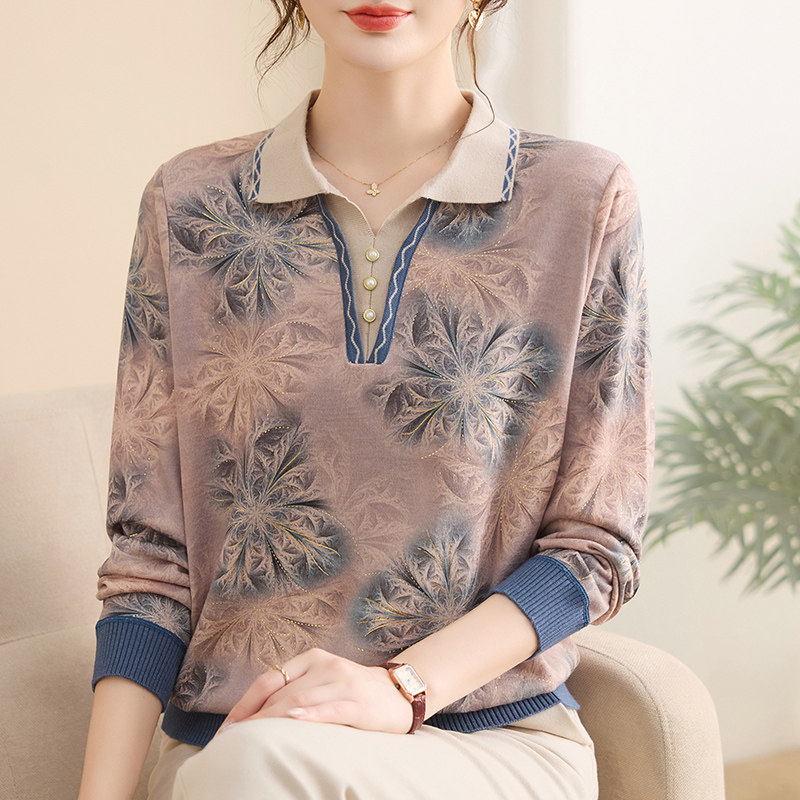 妈妈装春秋针织打底衫上衣女中老年人秋冬内搭毛衣长袖T恤羊毛衫