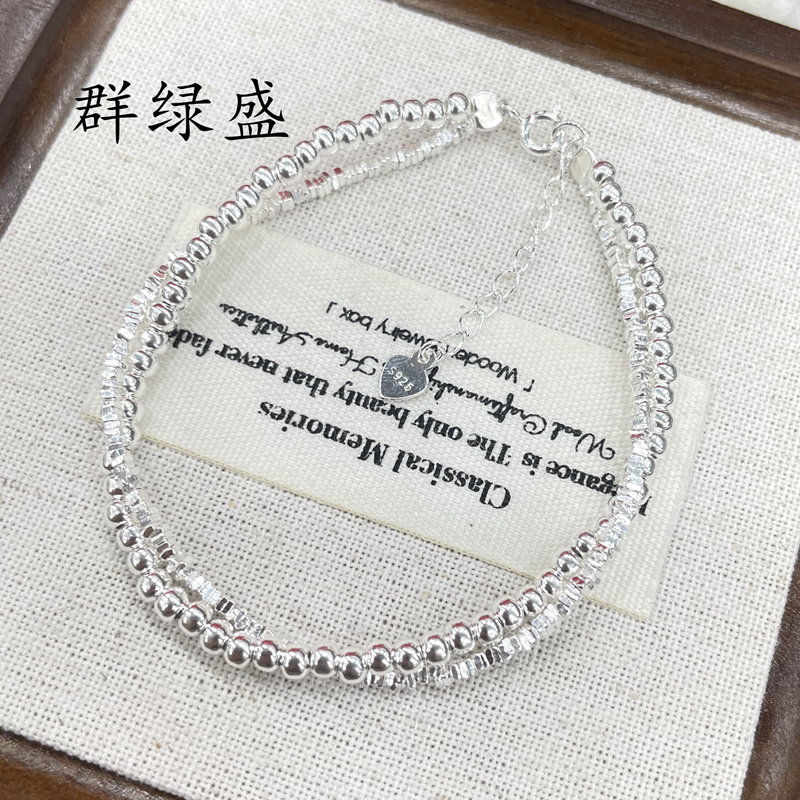 群绿盛S925纯银碎银子蝴蝶结手链