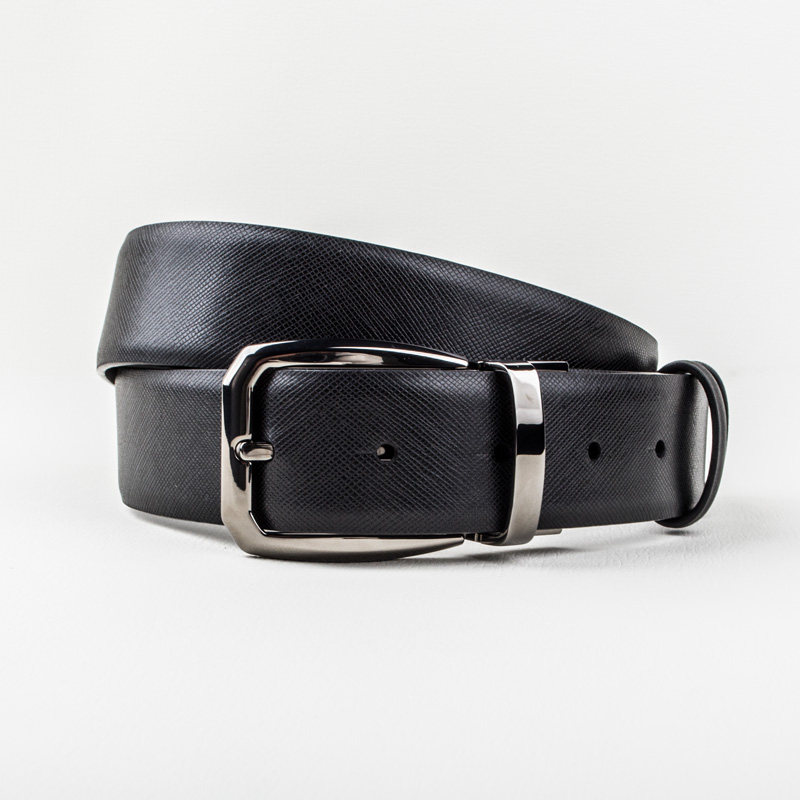 男士十字纹头层牛皮纯铜针扣腰带