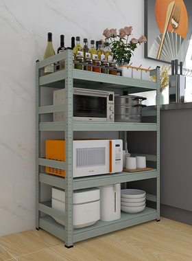 灰绿色围栏款厨房置物架落地式多层微波炉烤箱收纳放锅架子家用a1