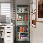 峰阳灰绿色书架书桌旁落地多层高级感靠墙儿童阅读角铁艺储物架t1