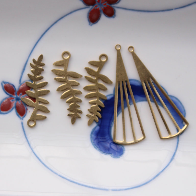 diy水滴镂空扇形黄铜项链耳环