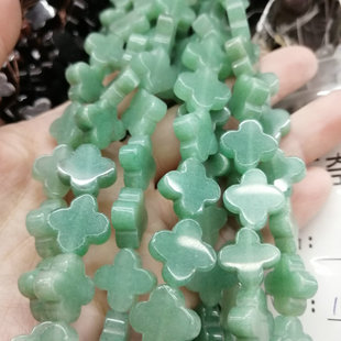 天然石四叶草通孔散珠 平面蓝白灰绿黑黄四角花 diy手作饰品配件
