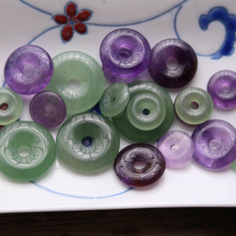 天然绿东陵紫晶平安扣吊坠 15-50mm石头圆环耳饰装饰diy手作饰品