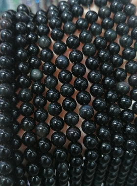 天然黑耀石金耀石圆珠 6-14mm黑闪金闪散珠手链项链穿珠饰品配件