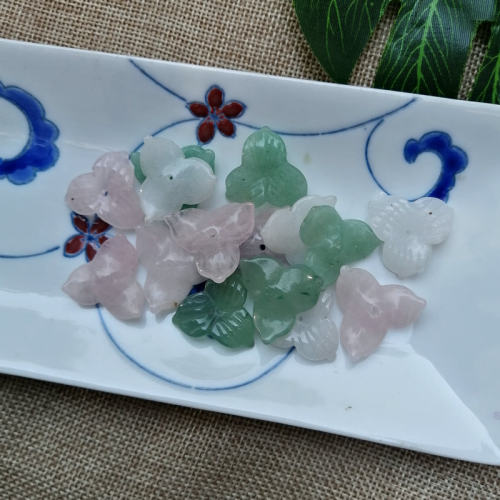 天然石雕刻三瓣花 中孔23/33mm大小花片发簪胸针diy手工饰品配件