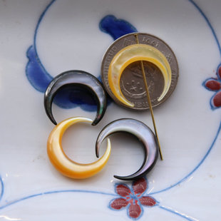 天然黄贝黑贝弯月通孔坠子20mm海水贝大月亮项链发簪手工饰品配件