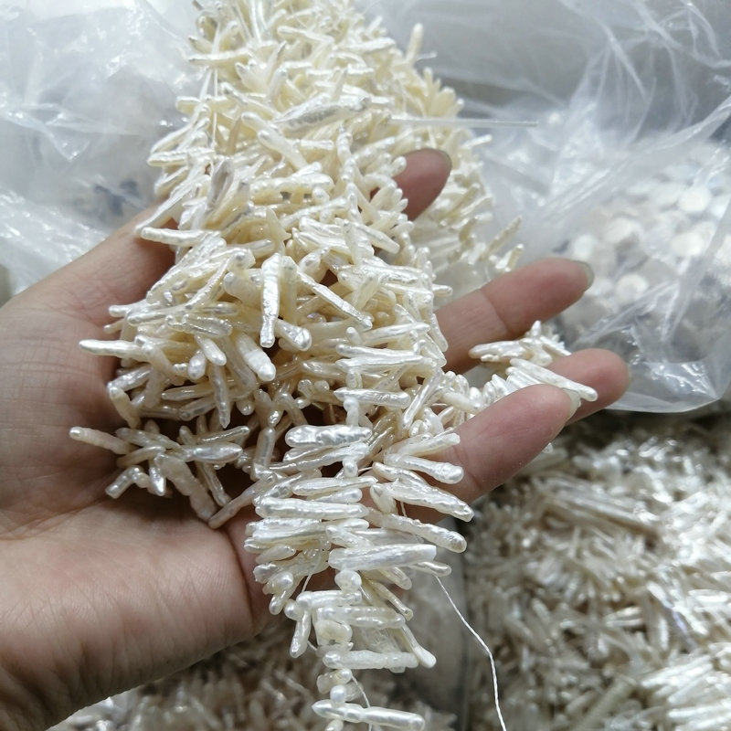 天然珍珠螺纹琵琶珠枝苗 横边孔3-4mm异形珍珠条 diy手作饰品材料