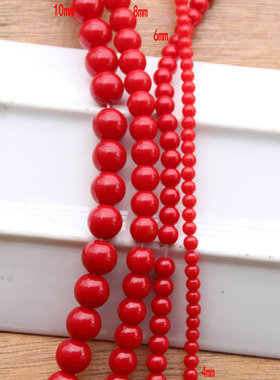 大红色圆珠4-12mm玻璃仿珊瑚散珠子手链项链衣帽服饰手工制作配件