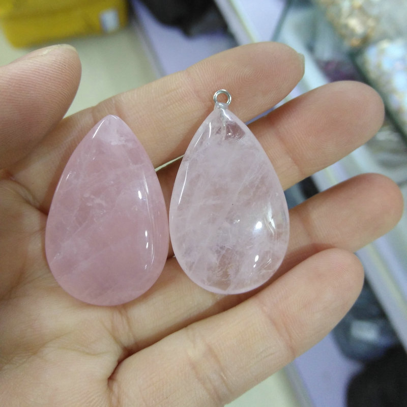 天然芙蓉粉晶水滴吊坠 22*35mm单孔鼓面很美的坠 项链diy饰品配件