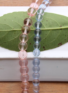 粉色蓝色玻璃散珠 人工水晶透明圆珠手链项链帘子包包diy手工配件