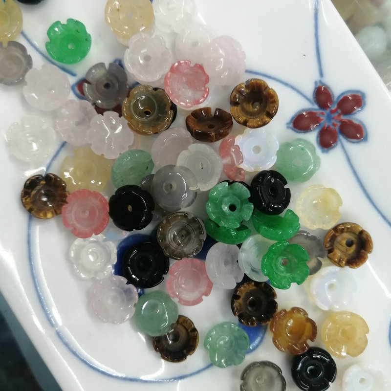 天然石雕刻发簪胸针五瓣花