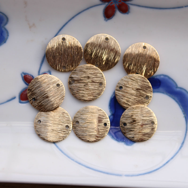 铜拉丝圆片 闪闪金色双挂孔吊坠耳饰项链手链发簪diy手作饰品配件