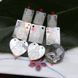 天然白蝶贝雕刻佛像吊牌 长方形桃心圆形贴片项链diy手作饰品配件