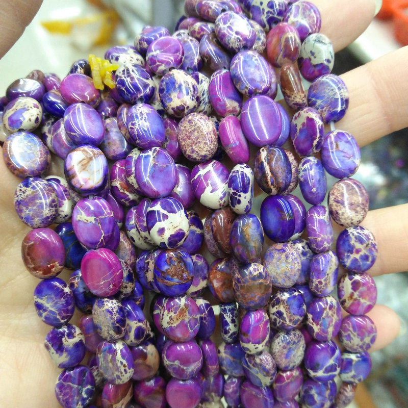 8*10mm天然帝皇松石椭圆形扁散珠 紫色通孔蛋形diy手作饰品配件