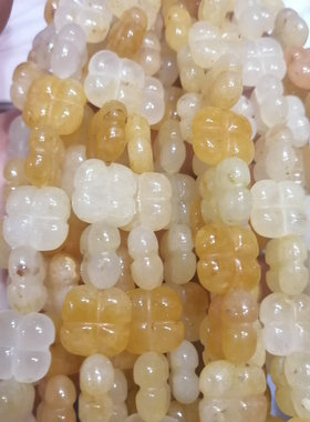 天然石四叶花 14mm绿东陵紫粉晶黄玉白玛瑙双面通孔花手链diy配件