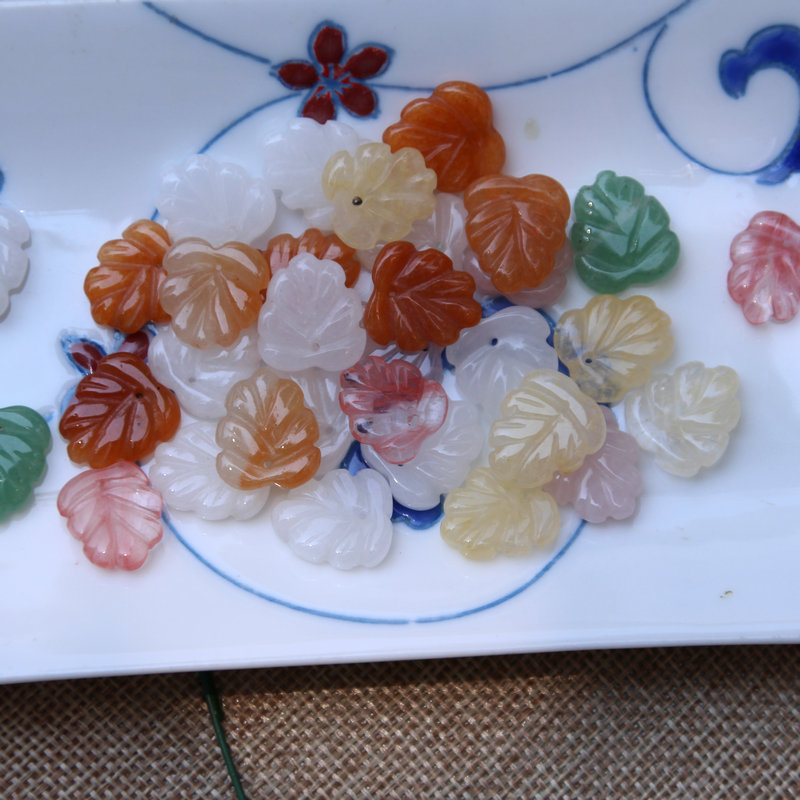 天然石水滴树叶手工坠子