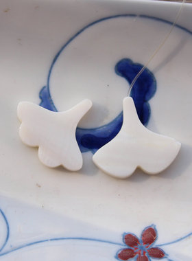 diy雕刻银杏叶白色发簪贝壳花