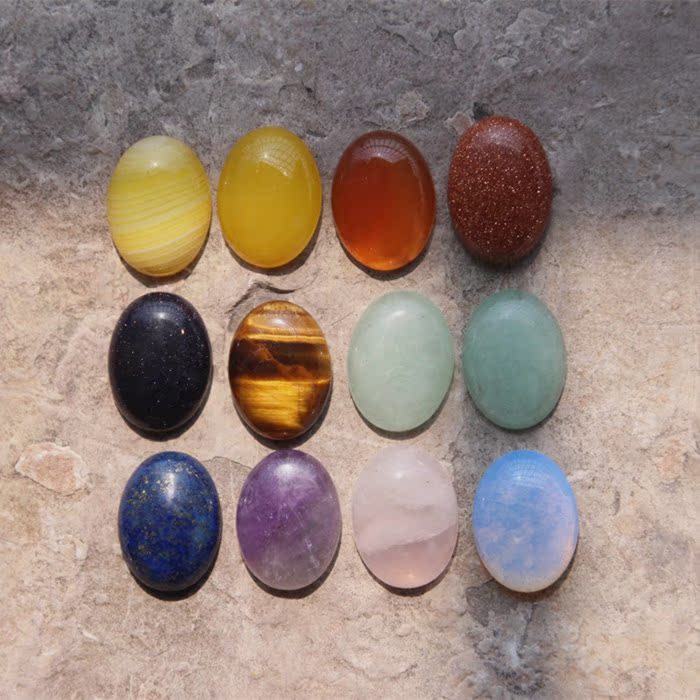 天然石戒面 15*20mm红玛瑙紫水晶粉晶绿东陵椭圆戒面贴面镶嵌材料