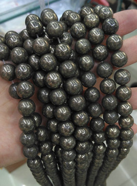 天然铁矿石圆珠 4-12mm黄铁矿散珠子项链手链diy手串饰品配件材料