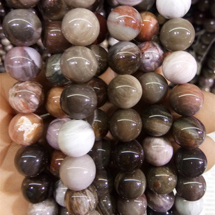 6-16mm天然无优化树化玉石散珠 木化石圆珠 diy手链项链串珠材料