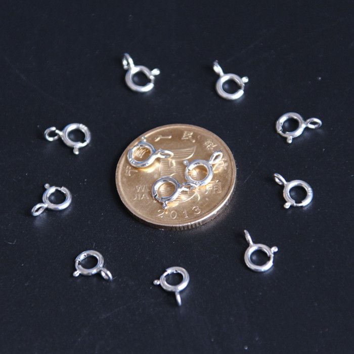 S925银O形弹簧连接扣 素银项链圆形可打开搭扣 diy银饰品配件
