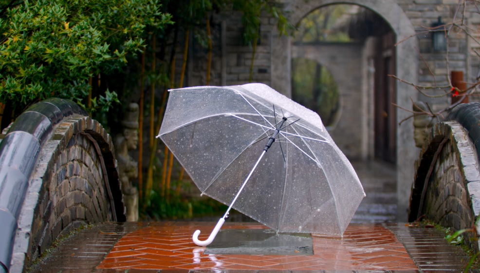 下雨天雨地有伞透明雨伞淋雨唯美画面小桥雨天撑伞