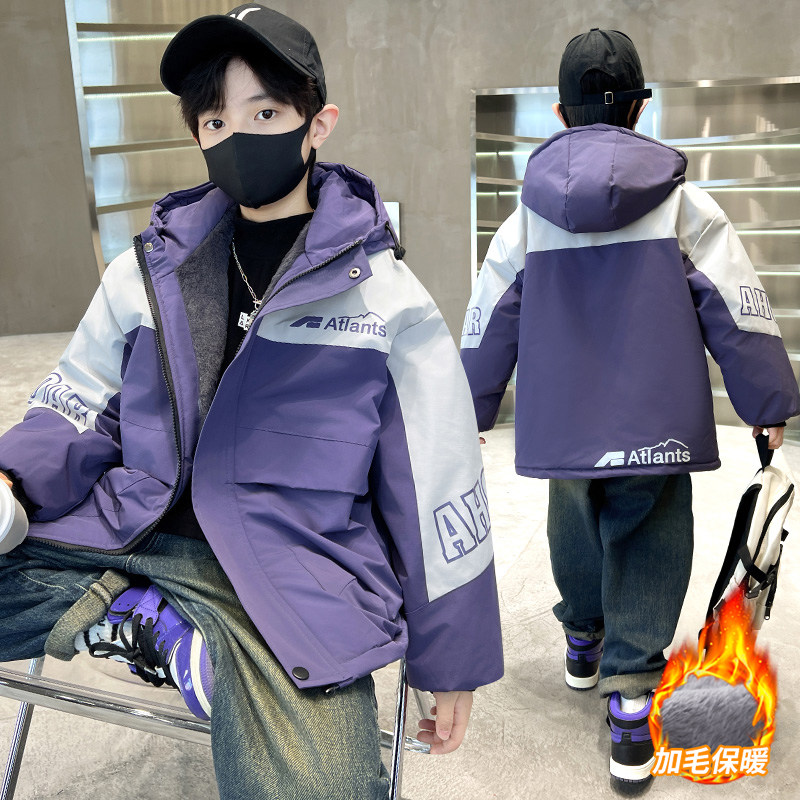 儿童装男童外套秋冬款加绒大童冲锋衣加厚冬季男孩2026新款派克服