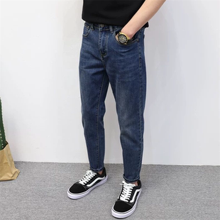 男修身 贴身裤 蓝色九分牛仔裤 小脚弹性百搭水洗韩版 子2025春季 新品