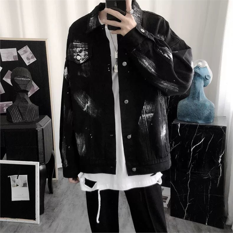 扎染翻领牛仔夹克男秋季美式复古宽松百搭上衣vibe潮牌高级感外套