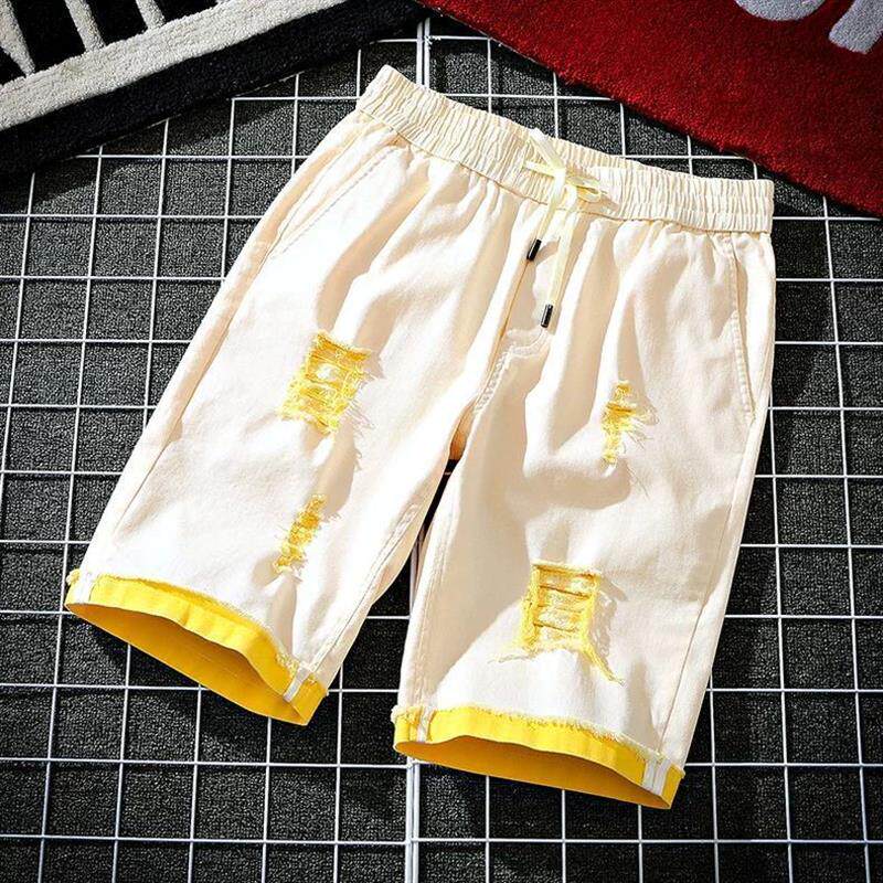 潮牌个性青少年痞帅破洞牛仔短裤夏季男休闲运动宽松百搭沙滩裤子