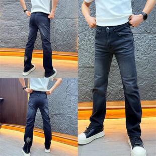 椰树刺绣直筒牛仔裤男士2026新款欧美高街潮牌美式宽松黑灰色长裤