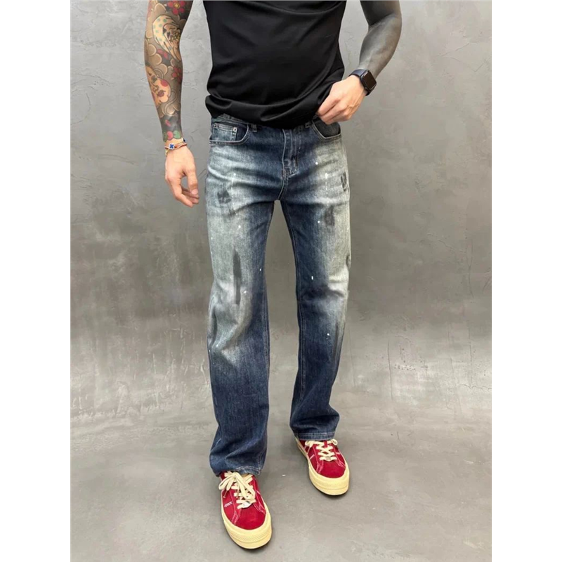 泼墨水洗牛仔裤秋季新款男