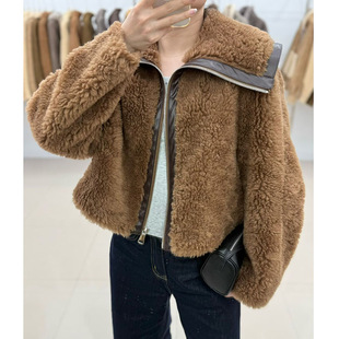 欧货羊毛真毛皮草冬季新款羊剪绒海军领泰迪韩系保暖短款外套