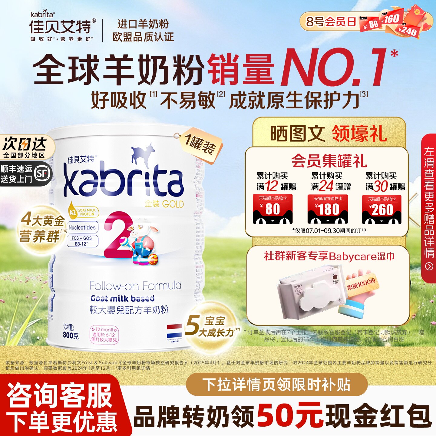 【0元试喝】佳贝艾特港版金装2段二段婴幼儿荷兰进口羊奶粉800g