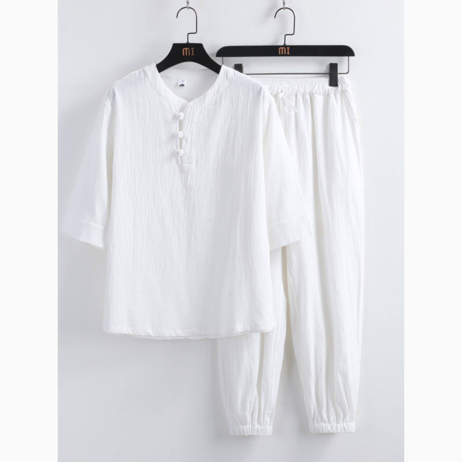 海青居士服女套装打坐白色棉麻道服佛系禅修服大码禅意中国风男装