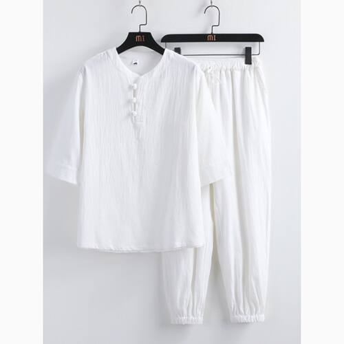 海青居士服女套装打坐白色棉麻道服佛系禅修服大码禅意中国风男装