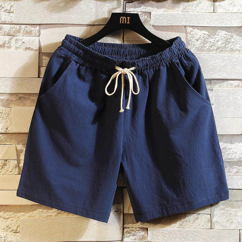 纯色抽绳简约短裤男夏季亚麻大码棉麻五分裤初中生帅气休闲沙滩裤