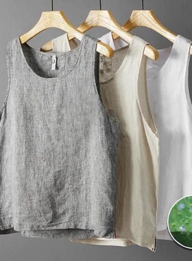 复古中国风棉麻背心男夏季宽松休闲棉麻坎肩男薄透气无袖t恤汗衫