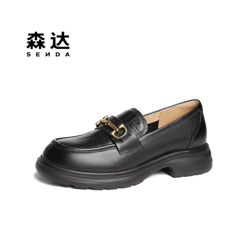 森达2025春款黑金学院风乐福女鞋