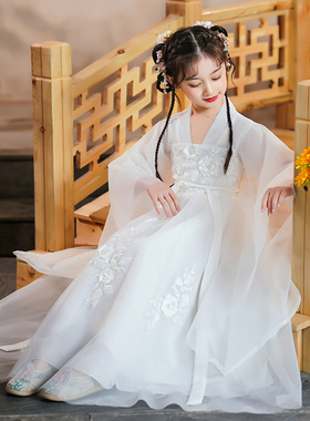 新款白色汉服女童夏季儿童古装小女孩仙女裙春秋改良童装襦裙原创
