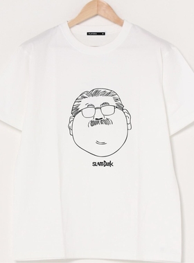 灌篮高手T恤日系动漫安西教练镂空头像印花半袖男士宽松纯棉短袖