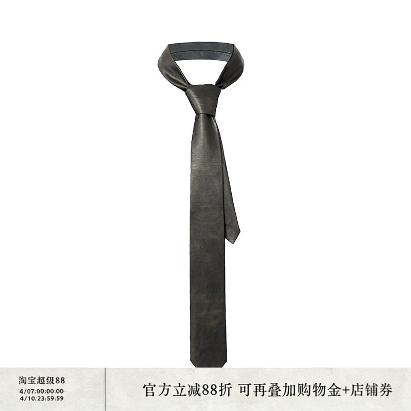 JCAESAR LEATHER TIE 皮领带 可擦色 复古箭头型黑色领带
