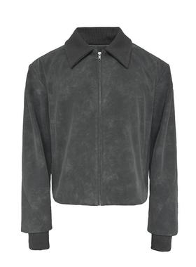 JCAESAR FUR COAT 螺纹袖皮衣 雾面效果 袖口内收螺纹 插肩结构