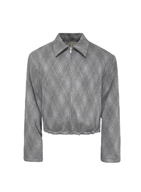 JCAESAR FLEECE JACKET 灰菱格抽绳夹绒夹克 毛呢醋酸 合体短