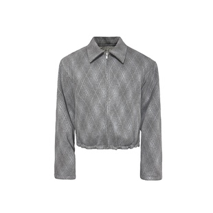 毛呢醋酸 JCAESAR 灰菱格抽绳夹绒夹克 JACKET 合体短 FLEECE