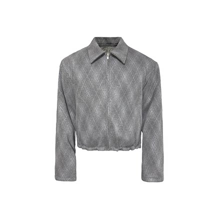 JCAESAR FLEECE JACKET 灰菱格抽绳夹绒夹克 毛呢醋酸 合体短