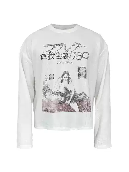 Jcaesar Waffle Sleeve Selfish Waffle Long Sleeve Rock Illustration Conley Print